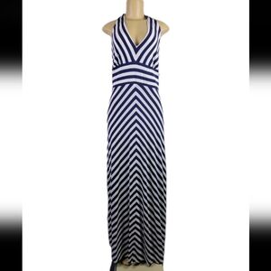 Banana Republic Navy Blue Striped Maxi Dress Chevron Flowy Sz M Nautical Resort